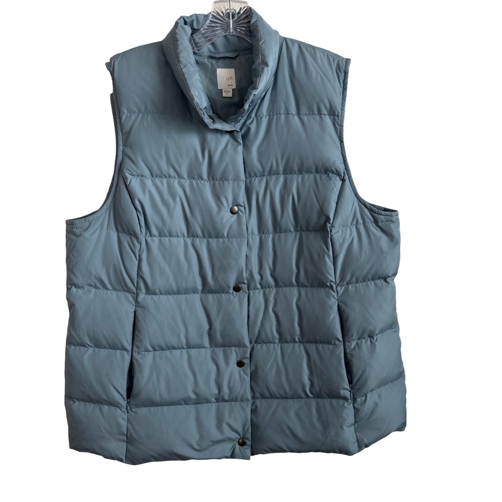 J‎ JILL Down Puffer Vest Blue Quilted Snap Front Lightweight Layer XL